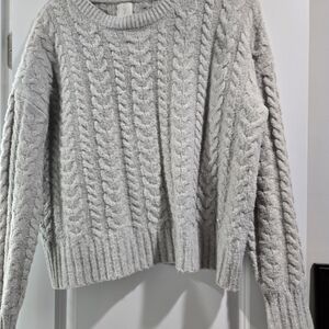 Cozy Gray Cable Knit Sweater